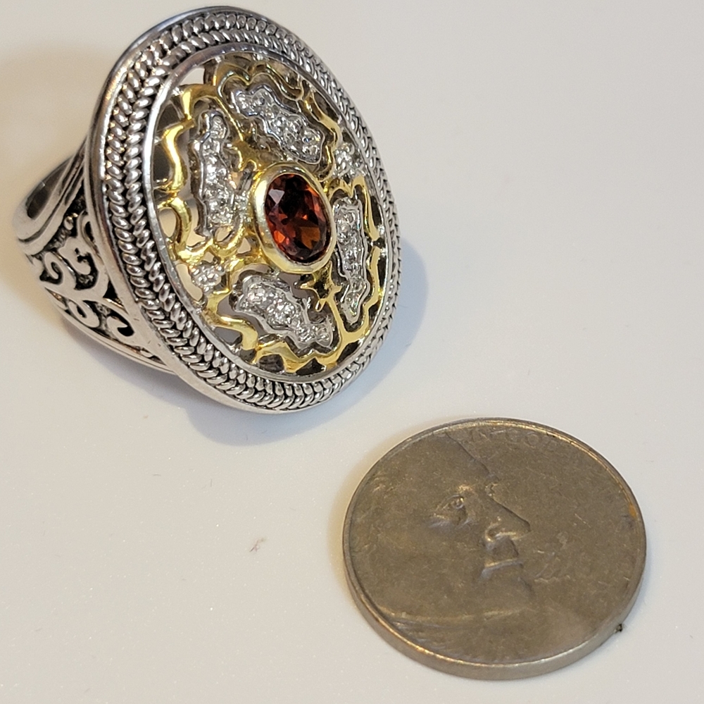 Size 7 Garnet/Topaz Sterling Silver Ring - Picture 5 of 7